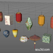 节日庆典装饰灯笼（中式传统日式灯笼花灯3D模型）