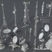 40个雷达高塔天线无线通讯设备3D模型包MAX FBX OBJ格式