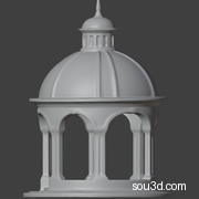 欧式古典穹顶凉亭 3D 白模 新古典罗马柱圆顶景观亭 无贴图建筑素模