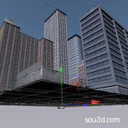 C4D FBX STL城市设施楼房街区垃圾桶水塔广告牌邮箱路灯三维模型Block 5