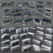 24个公交候车亭公交站车站座椅C4D blender模型OBJ格式3D素材C886