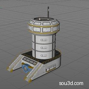 科幻太空基地控制塔模型