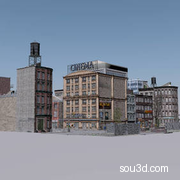 城市设施楼房街区垃圾桶水塔广告牌邮箱路灯三维模型Block 4