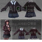 MD CLO3D女式学生校服衣服衬衫领带毛衣短裙服装3D模型打版源文件