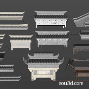 中式古建建筑屋檐，门头，挂落儿檐口stl