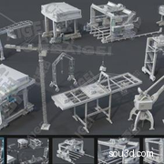 11个C4D建筑工地起重机工业模型