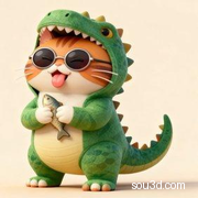 【恐龙&小猫】猫 可爱猫咪 手办 摆件 可爱 Q版 3D打印 吉祥物 模型