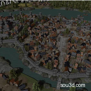 0516C4D FBX STL欧洲中世纪城镇房屋建筑城堡城墙游戏场景三维模型