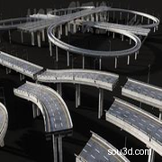 1816高架桥户外路面高速公路立交桥广告牌C4D模型合集3D素材