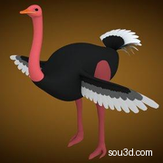 低面卡通动物家禽家畜猪牛羊狗鸡昆虫螃蟹孔雀蜗牛模型ostrich_base_mesh