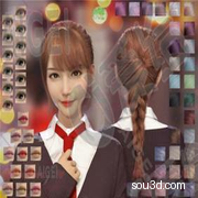 DAZ中国风女孩学生美女人体角色3D模型 人物服装头发妆容 CG素材