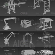 11个施工机械 起重装备3D模型合集(门式起重机 桥式起重机 施工升降机 吊车)