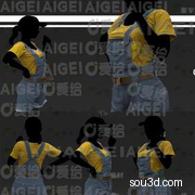 MD CLO3D女子背带牛仔裤T桖皮带服装3D模型打版基础版工程源文件