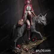 迪士尼童话小红帽骑狼3D打印图纸STL高精度模型手办素材