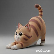 小猫 猫咪 伸懒腰 猫 可爱 3D打印 Q版 模型