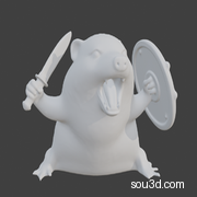 我的刀盾：Q 版战斗土拨鼠 3D 白膜 卡通动物战士