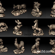 十二生肖雕塑全套C4D模型（C4D/STL/OBJ）