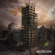 倒塌的城市房屋建筑C4D模型创意场景3D模型C4D MAX OBJ 素材A1097