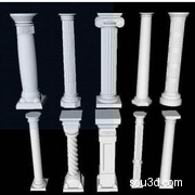 古罗马石柱建筑房屋浮雕雕刻立柱石柱三维3D模型