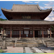 0582C4D FBX STL中式建筑游戏场景古建筑寺庙房屋房子庙宇三维模型