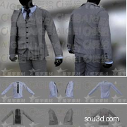 MD Clo3d男子正装西服西装长裤马甲领带服装衣服3D模型MD源文件