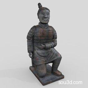 08单腿跪的秦始皇兵马俑雕像C4D模型