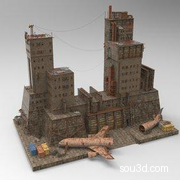 破旧废墟破碎房屋楼房建筑高楼三维模型63