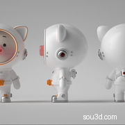 卡通玩偶小猪C4D模型角色IP动物形象3D建模stl石膏娃娃手办潮玩