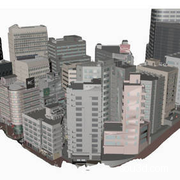 现代城市楼房街道铺面街区店面汽车招聘3D模型