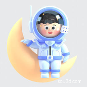 宇航员太空人卡通Q版月亮月球探月人物IP形象