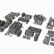 1399FBX STL OBJ SU C4D Blender废墟破碎倒塌楼房厂房建筑房屋素材