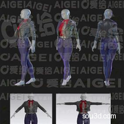 MD CLO3D女性紧身皮夹克牛仔裤上衣女款服装长裤3D模型打版源文件