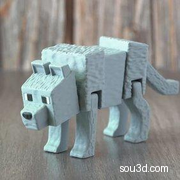 方块风格可动狼 3D 打印模型具像素风
