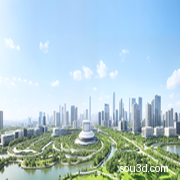 城市建筑群绿地湖泊景观蓝天 HDR 全景