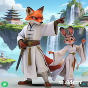疯狂动物城-中国仙侠风-兔子朱迪组合可爱模型手办摆件