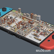 掌上游戏机卡通城市建筑模型