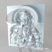 圣马丁大教堂浮雕墙C4D模型创意场景3D模型素材石膏像A922