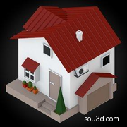 低面卡通房屋建筑酒店医院住房餐厅商店楼房三维模型14