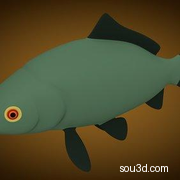 低面卡通动物家禽家畜猪牛羊狗鸡昆虫螃蟹孔雀蜗牛模型carp_fish_base_mesh