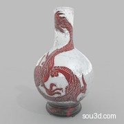 红釉龙纹花瓶瓷器C4D模型