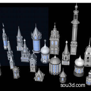 1772C4D FBX STL OBJ SU欧式圆顶尖顶房屋建筑楼房哥特式房屋三维模型