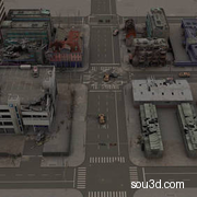 1592C4D FBX STL OBJ城市废墟破碎残破楼房建筑房屋厂房三维模型素材