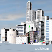城市设施楼房街区垃圾桶水塔广告牌邮箱路灯三维模型