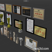 奖牌奖章荣誉墙荣誉证书流动红旗三维C4D FBX STL OBJ SU模型素材14