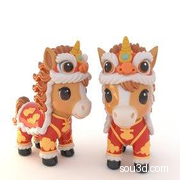国潮新年醒狮小马摆件
