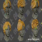 卡通男生头发发型3d模型fbx格式素材maya男生短发辫子发型