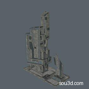 赛博朋克未来科幻机械楼房建筑房屋三维模型