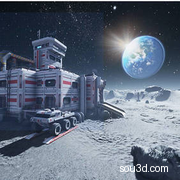 C4D FBX STL OBJ月球太空基地月球车接收器科幻场景模型文件