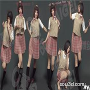 DAZ日本女子高中学校学生美女3D模型 人体姿势妆容校服角色CG素材