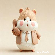 仓鼠&豚鼠：接电话的小仓鼠 3D打印 手办 模型
